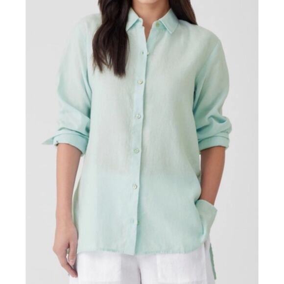 Eileen Fisher Tops - EILEEN FISHER Women Handkerchief Button Organic Linen Classic Collar Shirt M